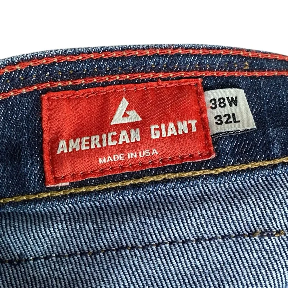 American Giant Dakota Straight Jeans Mens 38x32 Blue Denim Dark Vintage Wash NEW